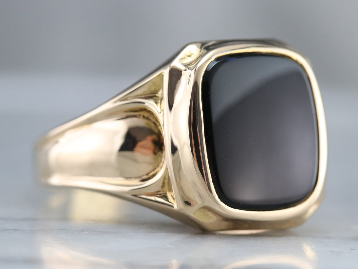 Men's Gold Retro Era Black Onyx Ring