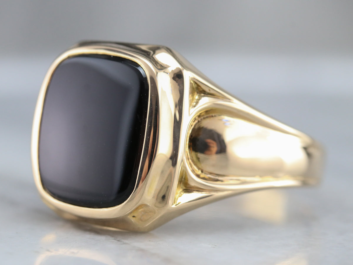 Men's Gold Retro Era Black Onyx Ring