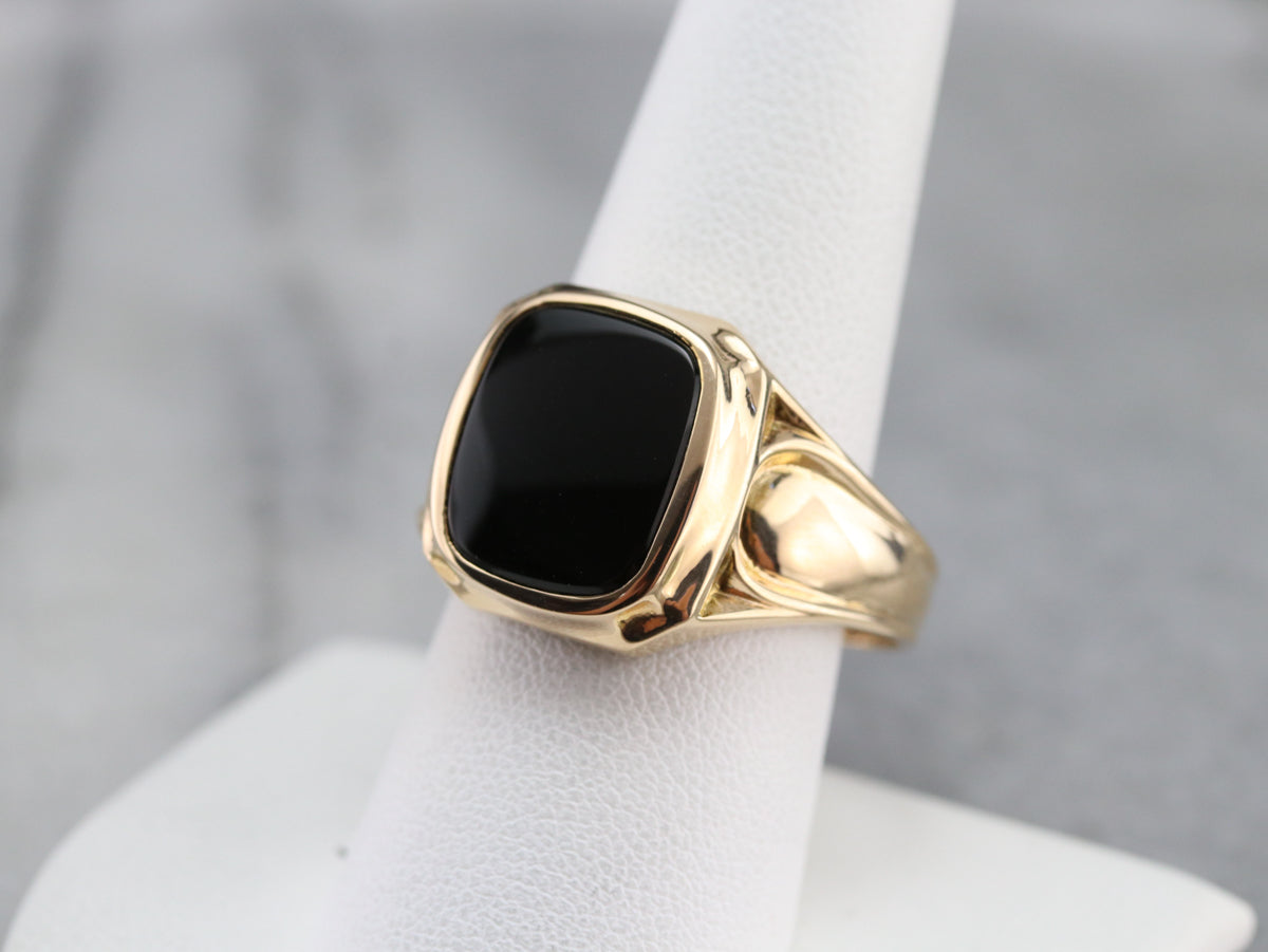 Men's Gold Retro Era Black Onyx Ring