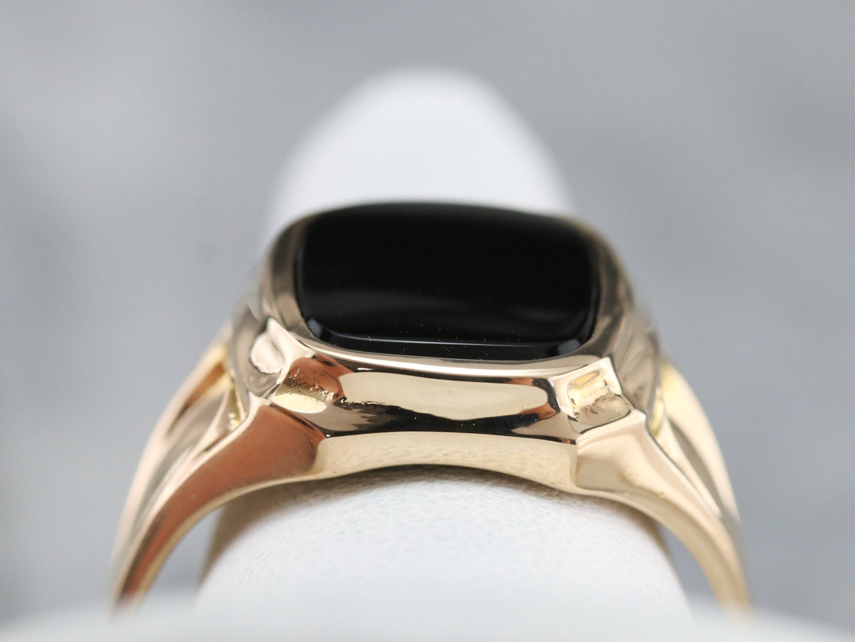 Men's Gold Retro Era Black Onyx Ring