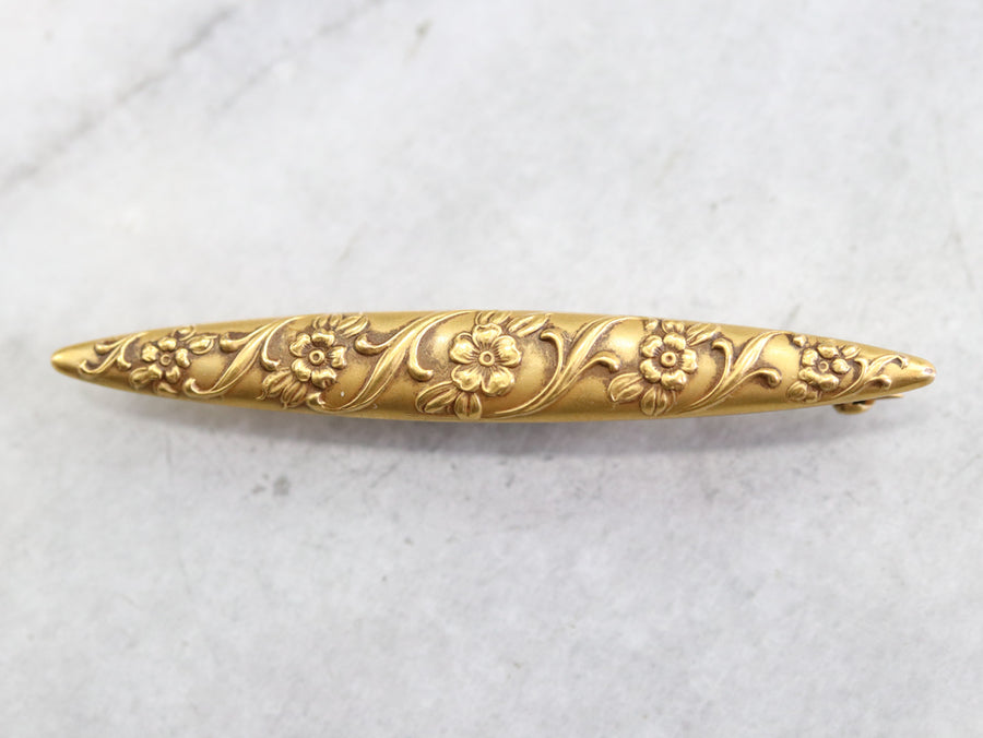 Gold Antique Floral Bar Pin