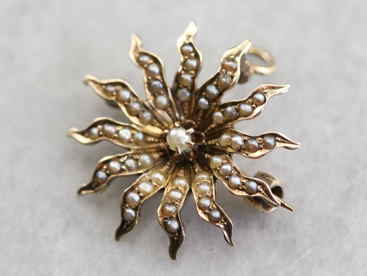 Victorian Seed Pearl Starburst Pin or Pendant