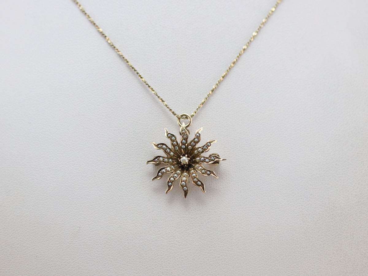 Victorian Seed Pearl Starburst Pin or Pendant