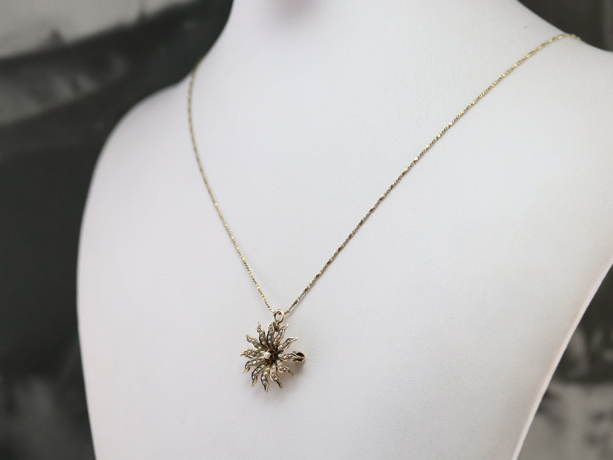 Victorian Seed Pearl Starburst Pin or Pendant