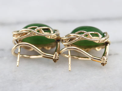Vintage Jade Gold Wire Earrings
