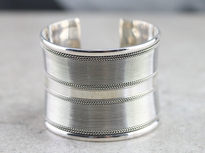 Wide Patterned Sterling Silver Cuff Bracelet