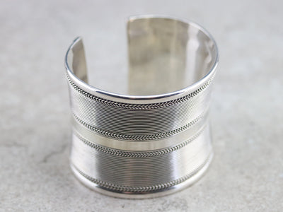 Wide Patterned Sterling Silver Cuff Bracelet