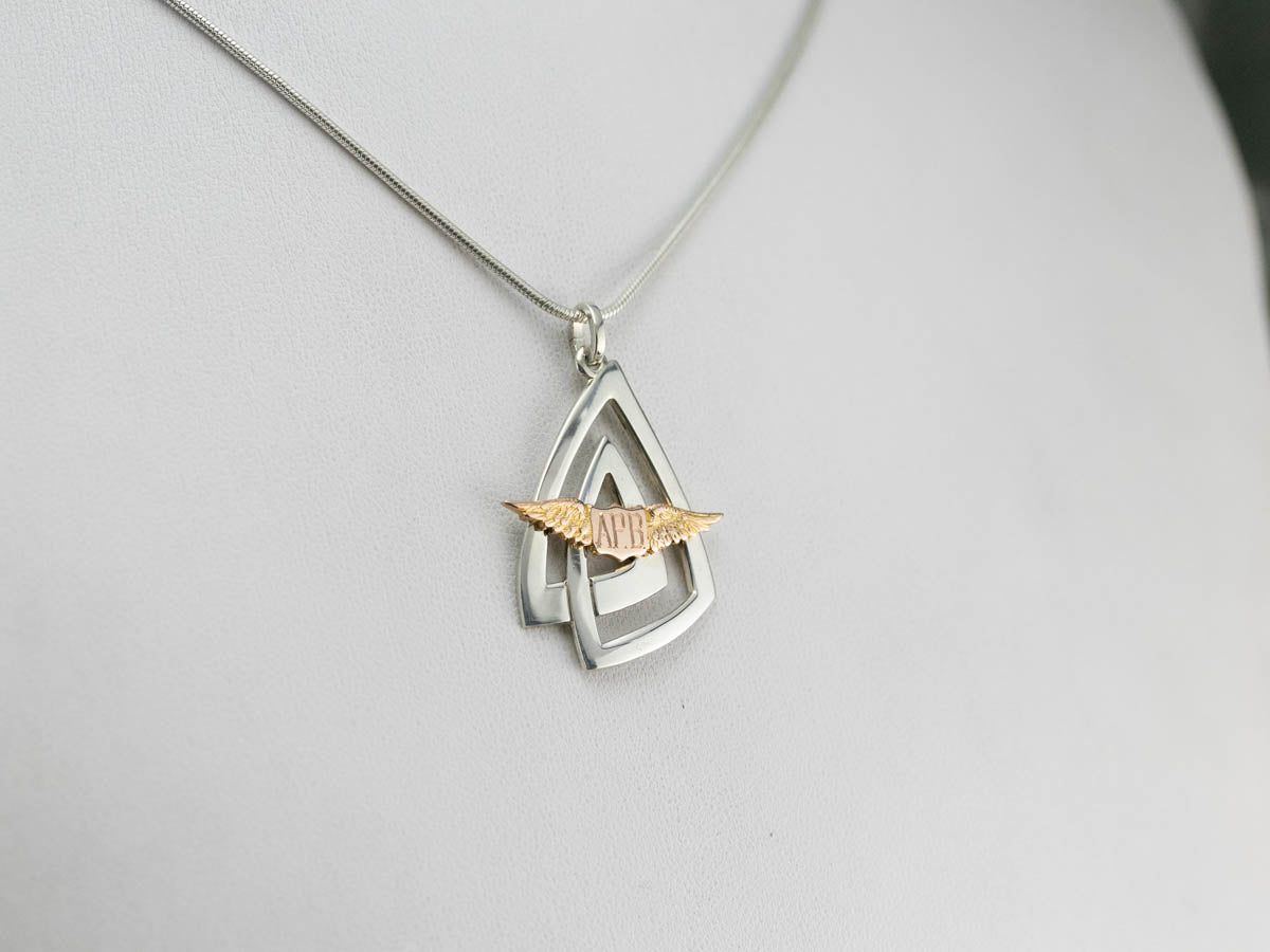 Mixed Metal "APB" Winged Pendant