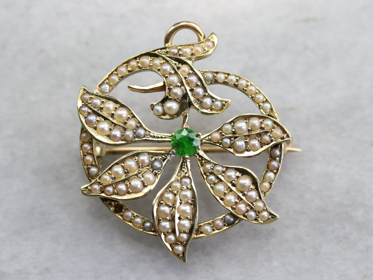Art Nouveau Demantoid Garnet Brooch or Pendant