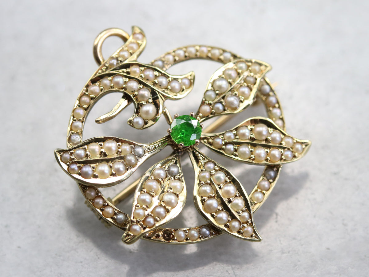Art Nouveau Demantoid Garnet Brooch or Pendant
