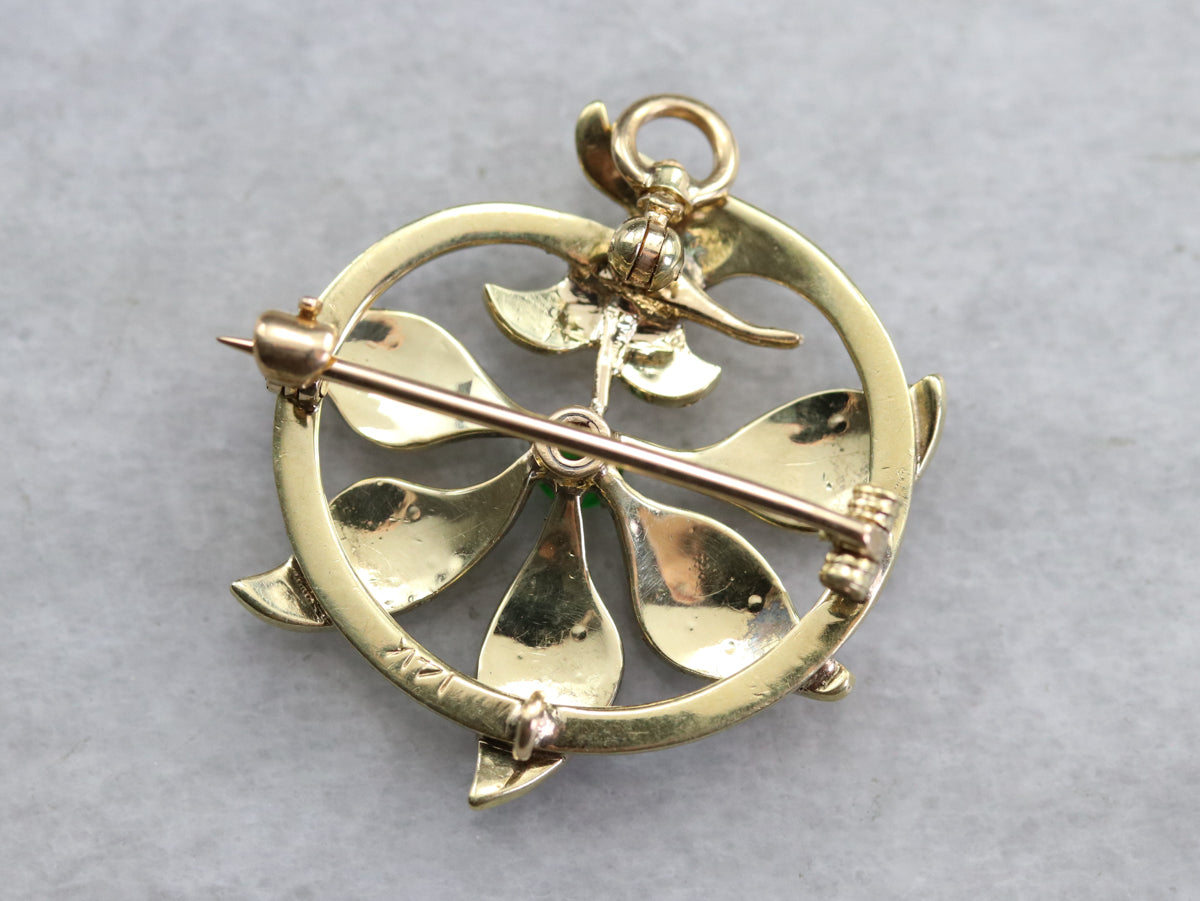 Art Nouveau Demantoid Garnet Brooch or Pendant