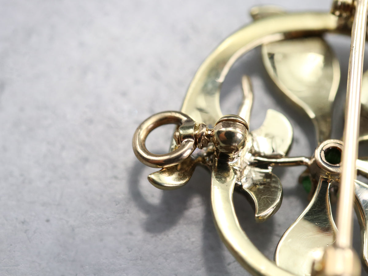 Art Nouveau Demantoid Garnet Brooch or Pendant