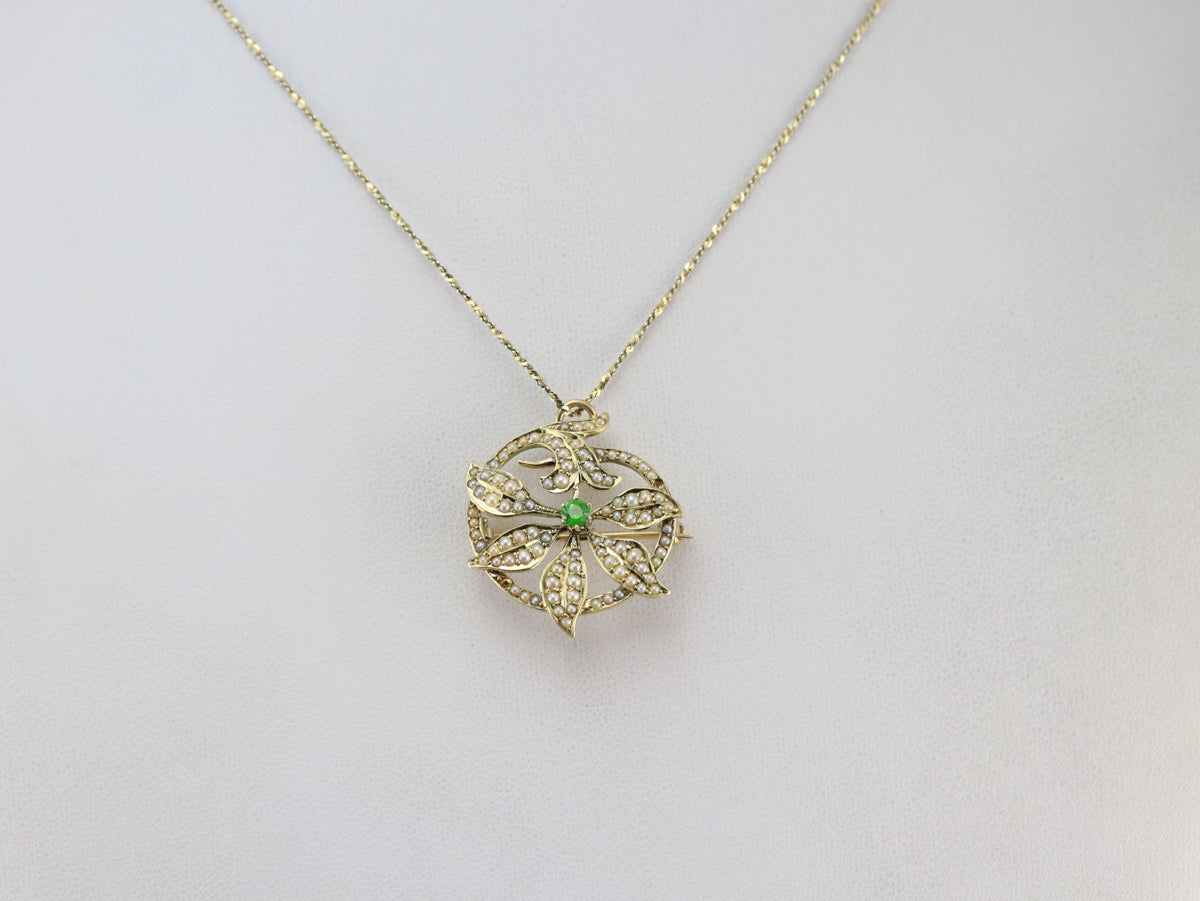 Art Nouveau Demantoid Garnet Brooch or Pendant