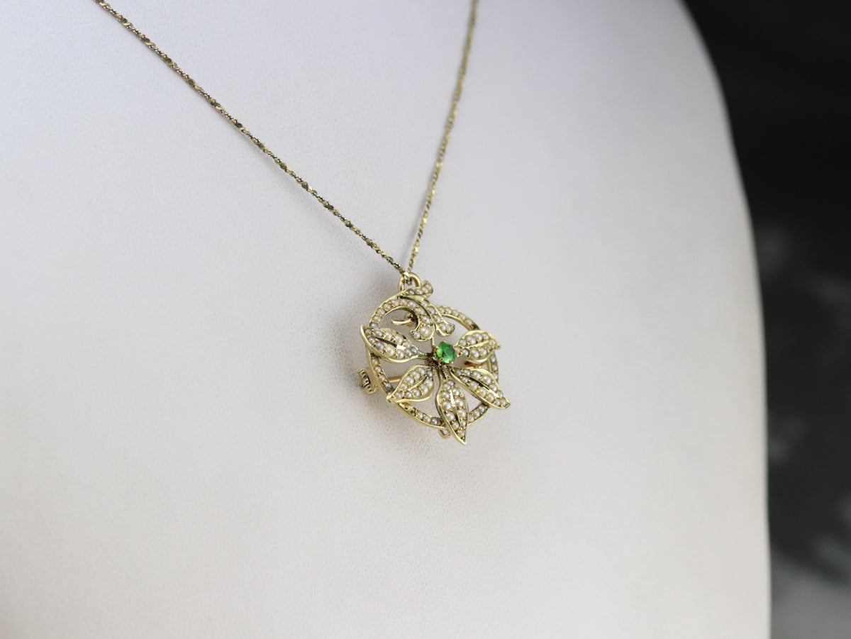 Art Nouveau Demantoid Garnet Brooch or Pendant