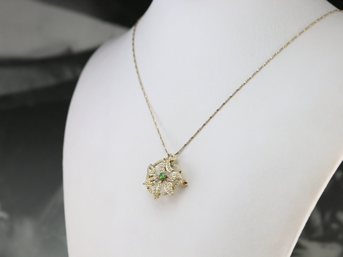 Art Nouveau Demantoid Garnet Brooch or Pendant