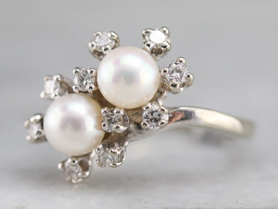 Pearl and Diamond Double Halo Ring
