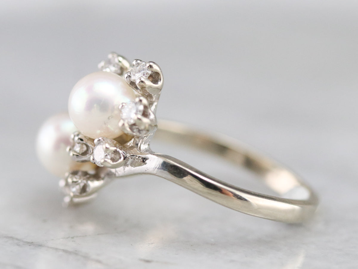 Pearl and Diamond Double Halo Ring