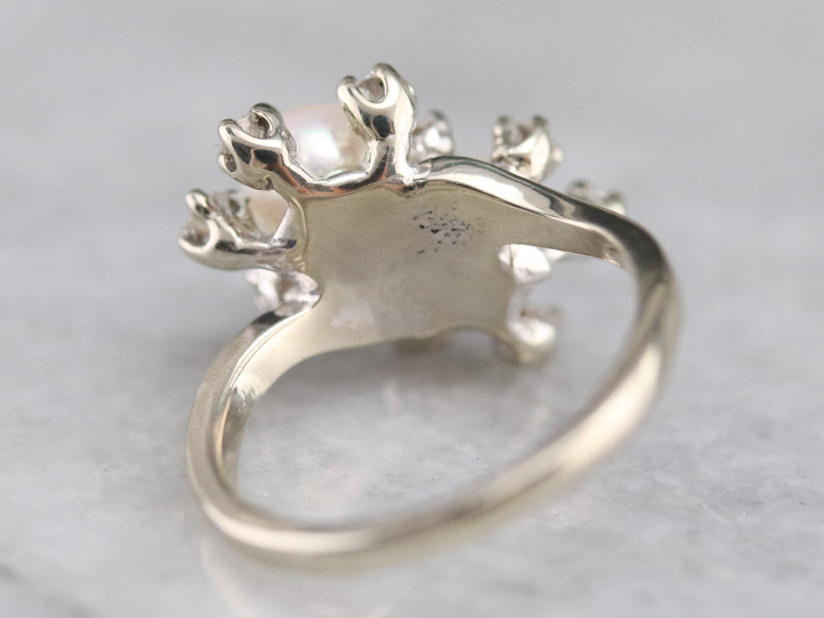 Pearl and Diamond Double Halo Ring