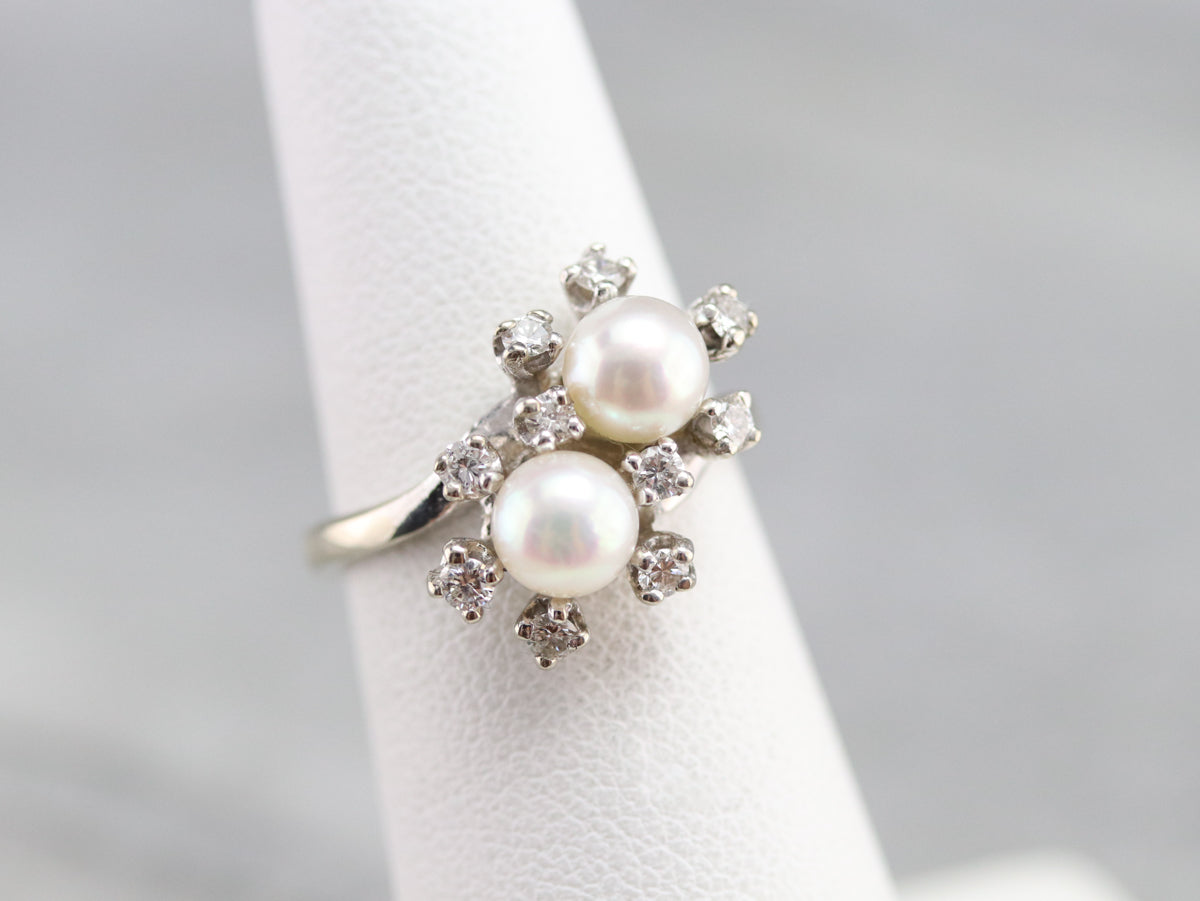 Pearl and Diamond Double Halo Ring