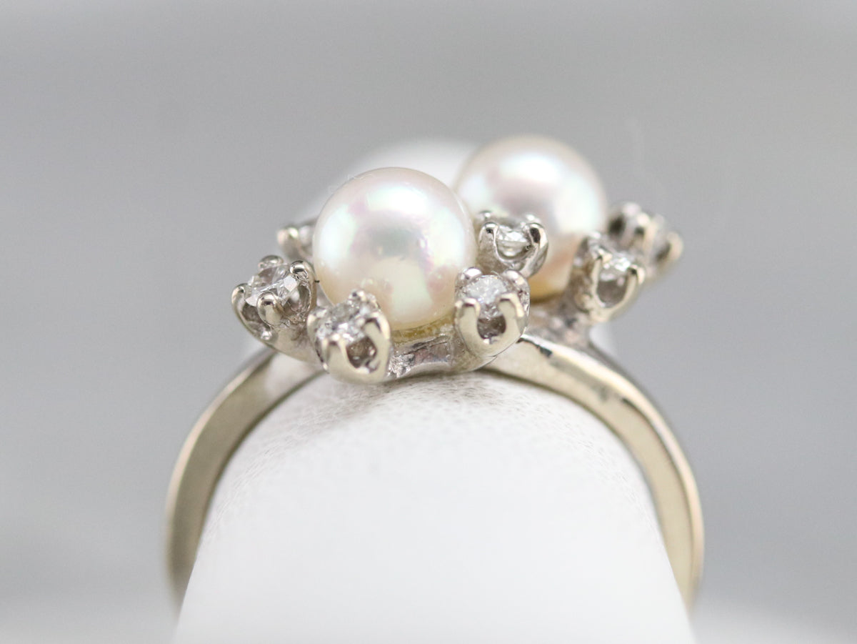 Pearl and Diamond Double Halo Ring
