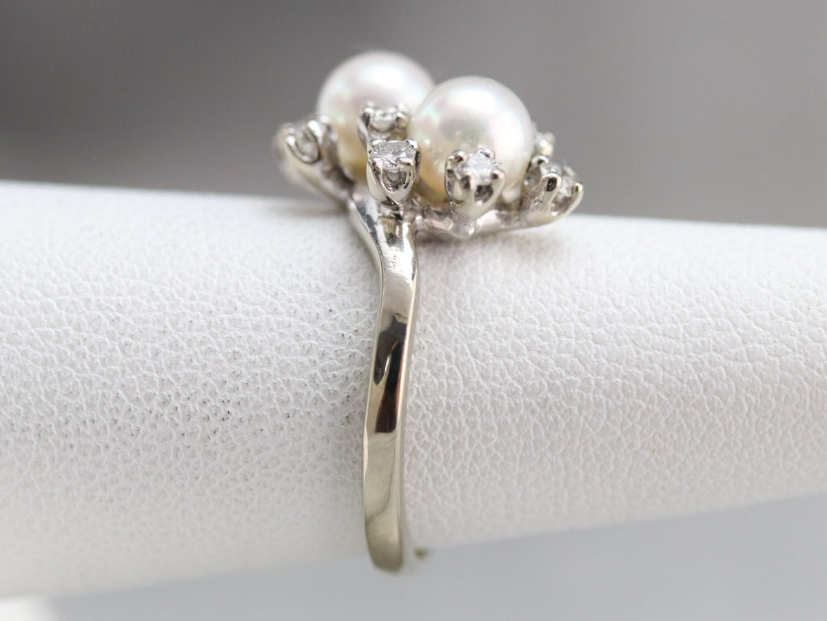 Pearl and Diamond Double Halo Ring
