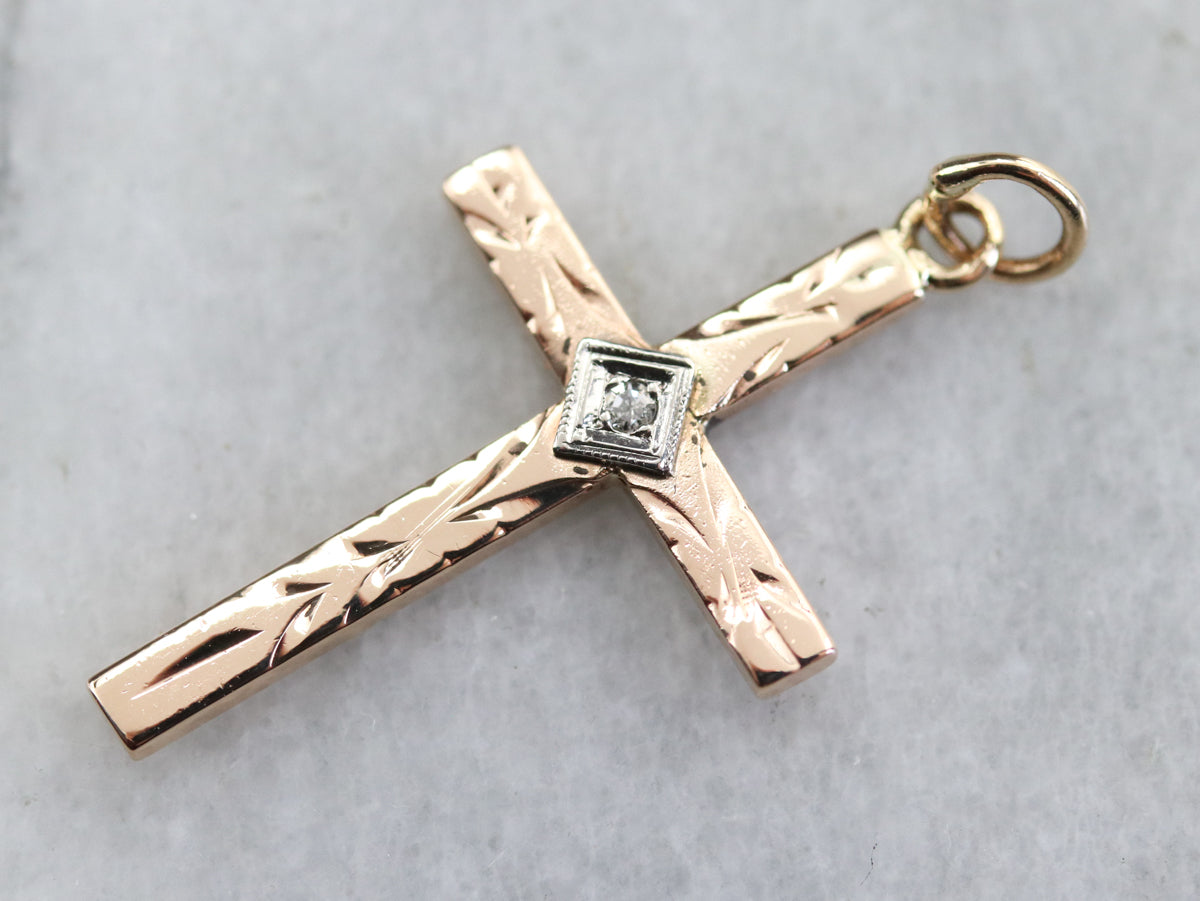 Diamond Cross Two Tone Gold Pendant