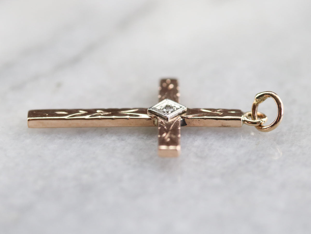 Diamond Cross Two Tone Gold Pendant