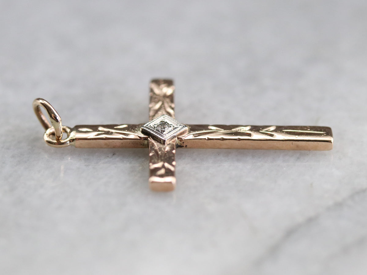Diamond Cross Two Tone Gold Pendant