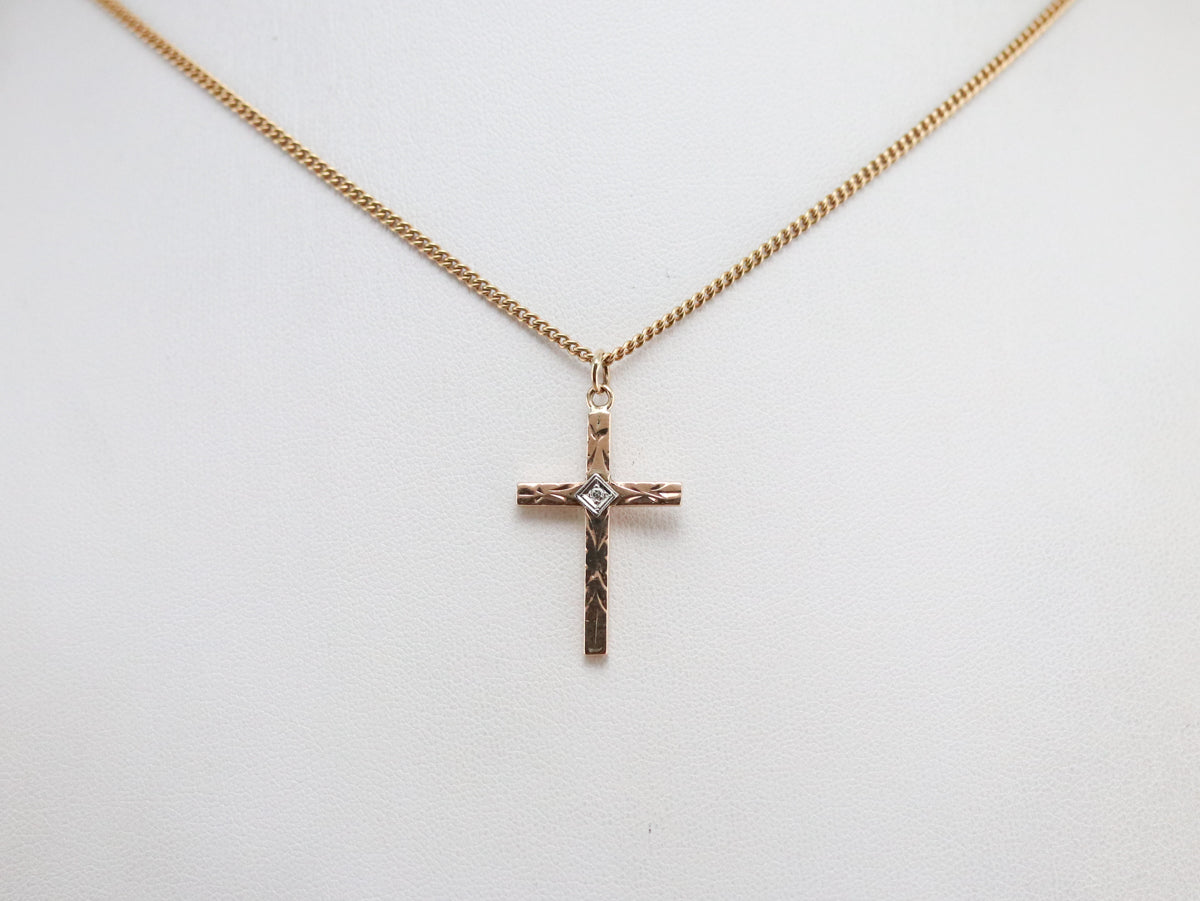 Diamond Cross Two Tone Gold Pendant
