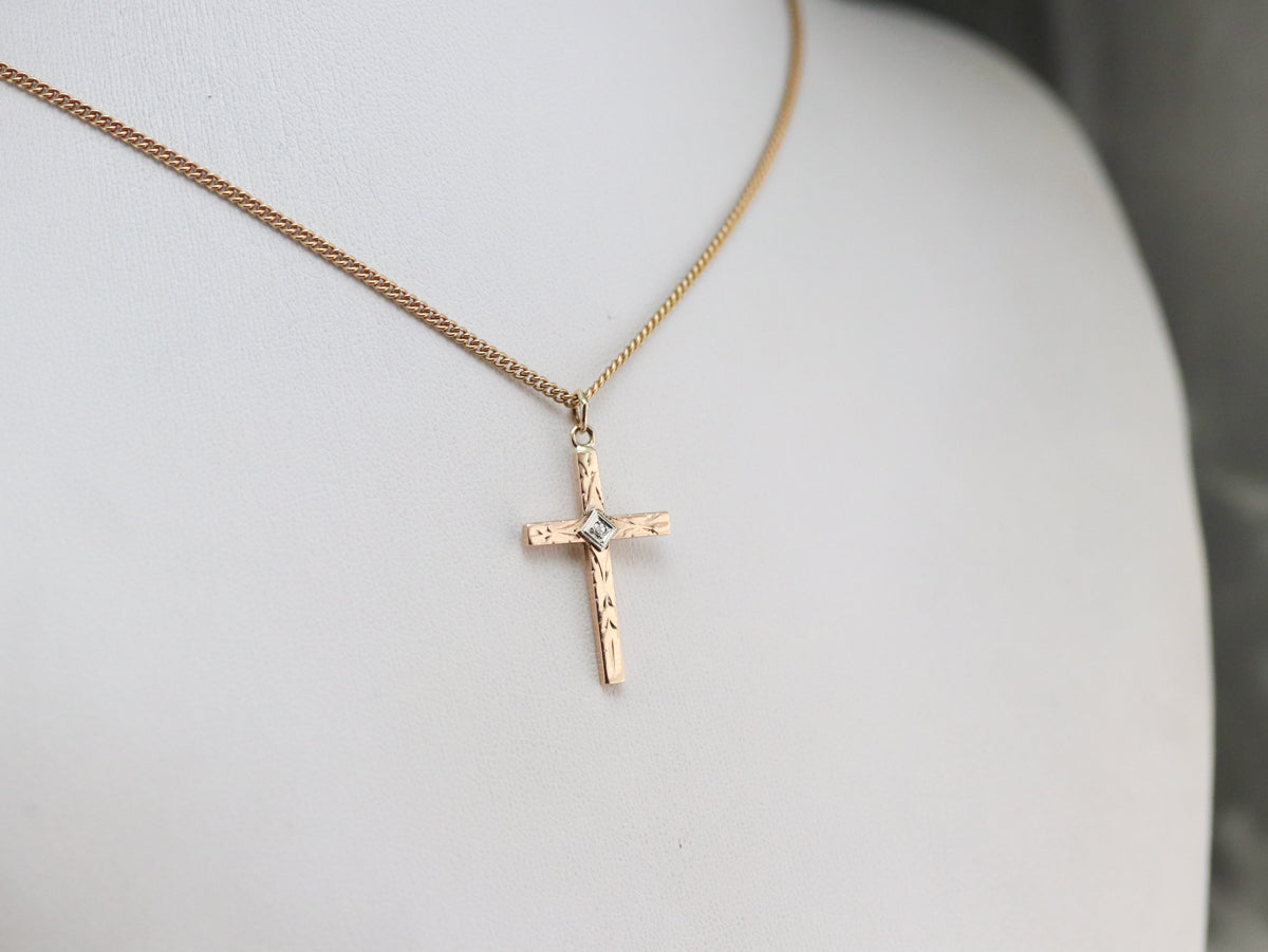 Diamond Cross Two Tone Gold Pendant
