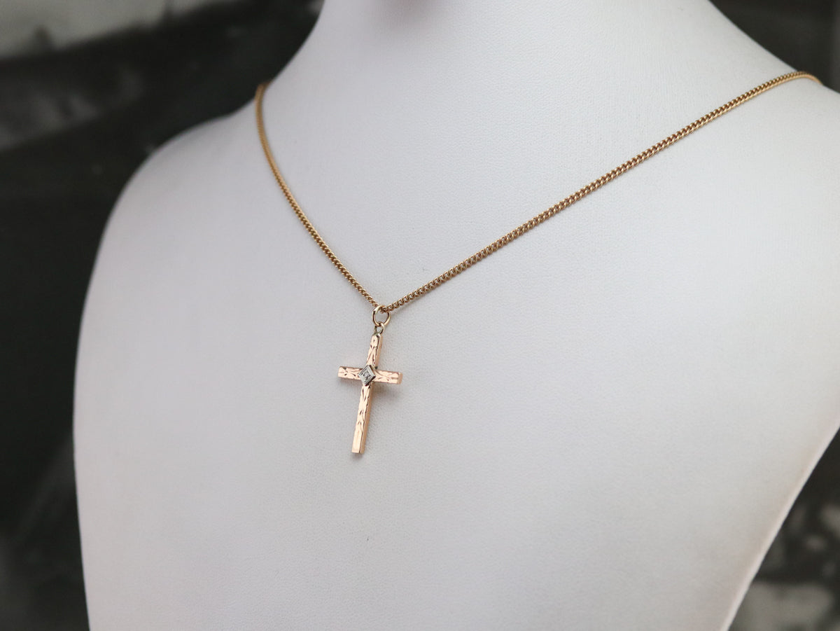 Diamond Cross Two Tone Gold Pendant