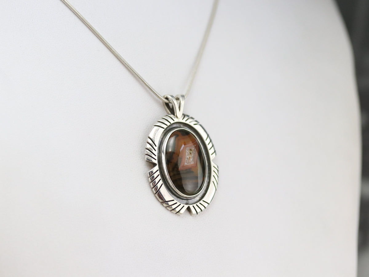 Colgante de cuarzo druzy de jaspe de plata de ley