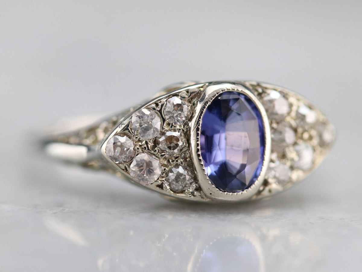 Art Deco Sapphire and Old Mine Cut Diamond Ring