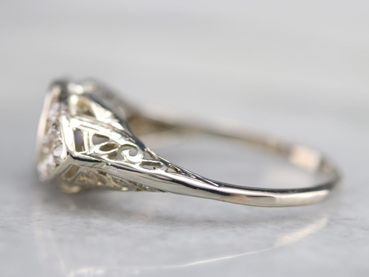 Art Deco Sapphire and Old Mine Cut Diamond Ring