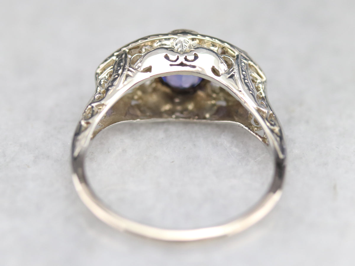Art Deco Sapphire and Old Mine Cut Diamond Ring