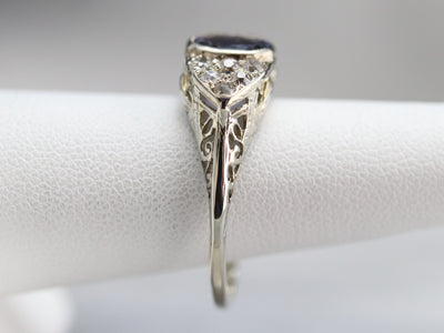Art Deco Sapphire and Old Mine Cut Diamond Ring