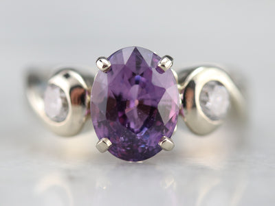 Modernist Purple Sapphire and Diamond Ring
