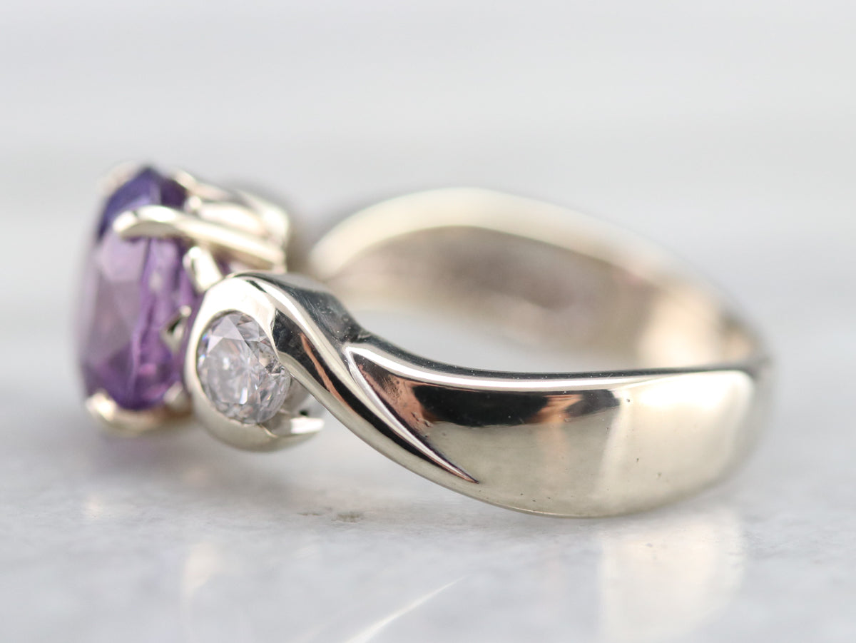 Modernist Purple Sapphire and Diamond Ring