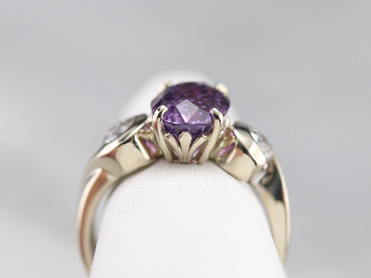 Modernist Purple Sapphire and Diamond Ring
