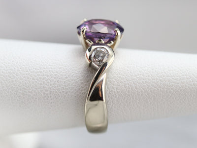 Modernist Purple Sapphire and Diamond Ring