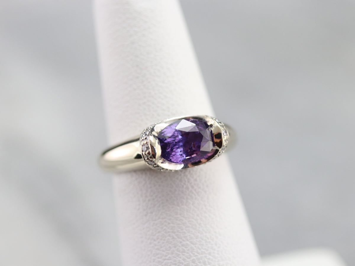 Purple Ceylon Sapphire and Diamond Ring