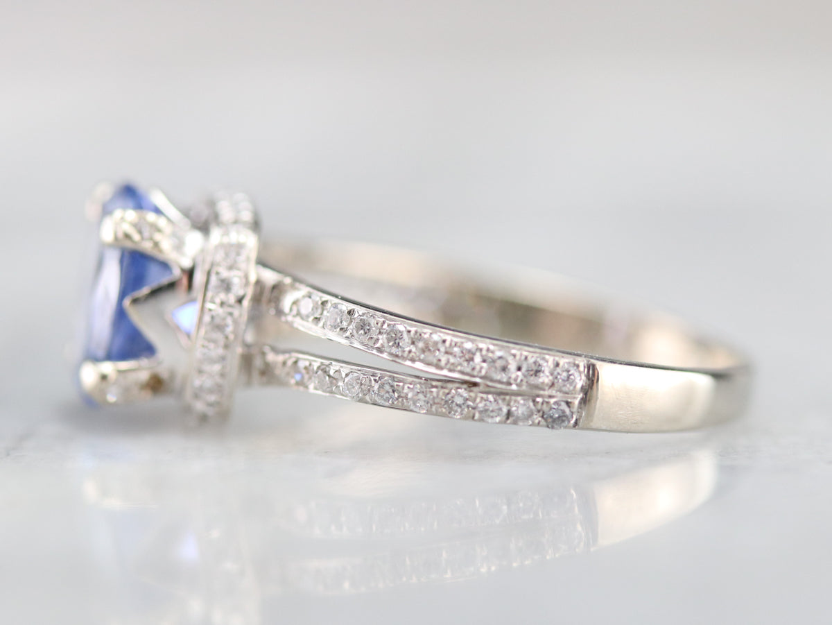 Modern Sapphire and Diamond Engagement Ring