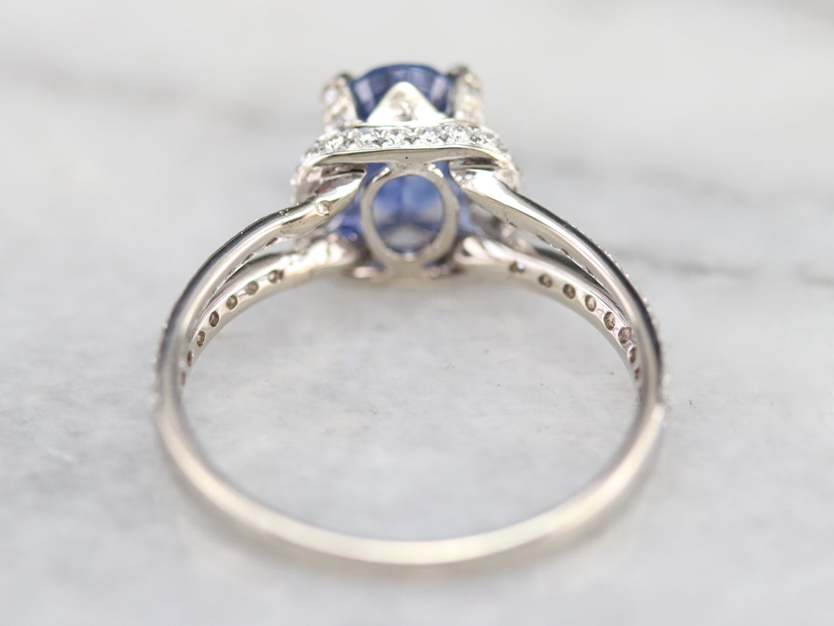 Modern Sapphire and Diamond Engagement Ring