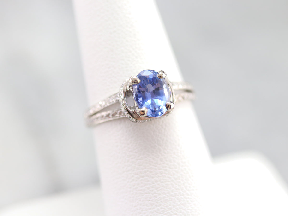 Modern Sapphire and Diamond Engagement Ring