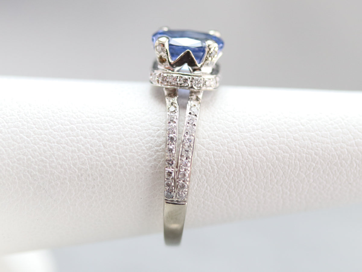 Modern Sapphire and Diamond Engagement Ring