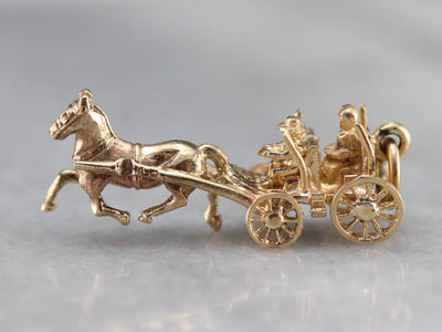 Vintage Gold Horse and Carriage Charm