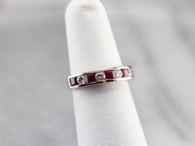 Platinum Diamond and Synthetic Ruby Band