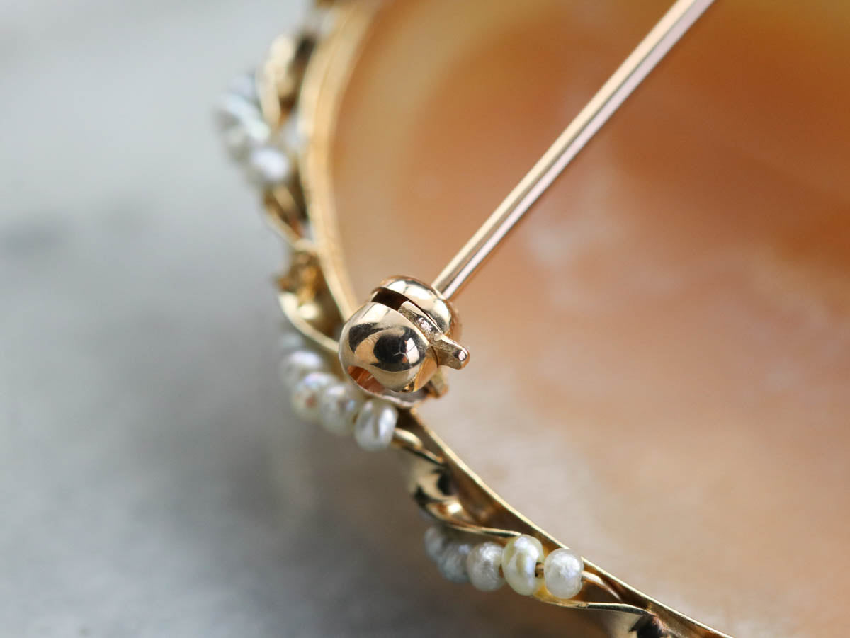 Mid Century Cameo Seed Pearl Brooch or Pendant