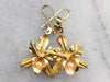 Gold Pearl Orchid Drop Earrings