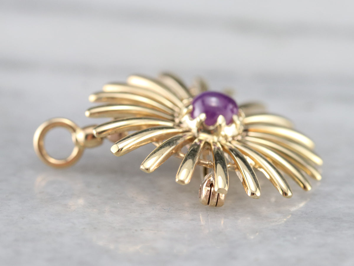 Pink Star Sapphire Sunburst Pin or Pendant